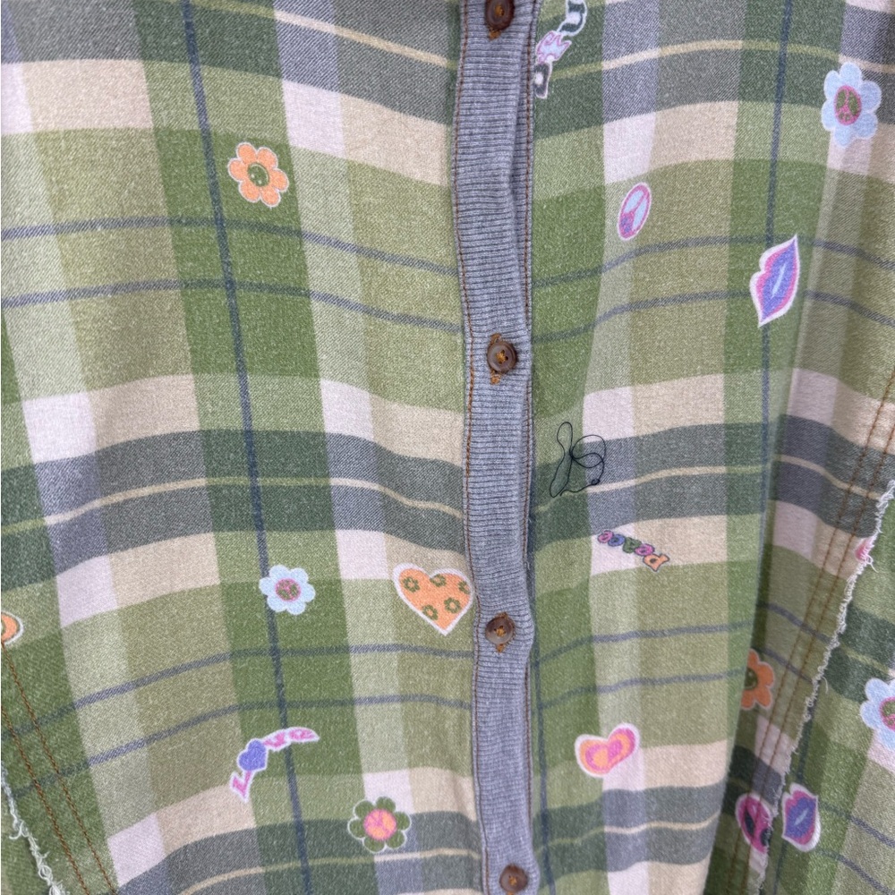 Urban Outfitters Out From Under green patchwork button-up shirt shacket jacket S - Picture 5 of 16